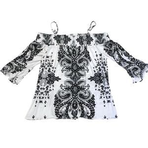 INC International Concepts Off The Shoulder Blouse Women M Boho Lagenlook Hippie